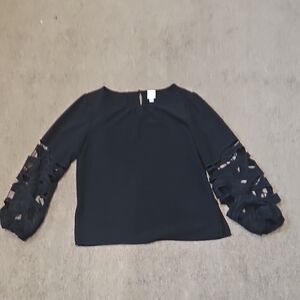 Joie Black Long-Sleeve Blouse with Cutout Puff Sleeves